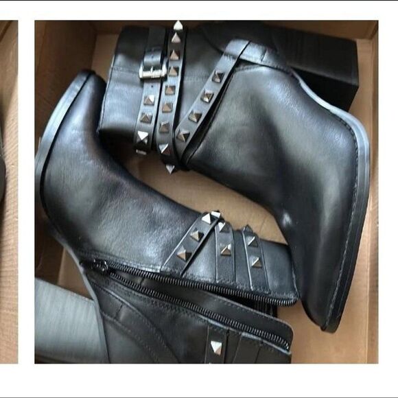 Goth Steve Madden Black Leather Studded Cala Bootie - NWT - Size 7 - Picture 2 of 3